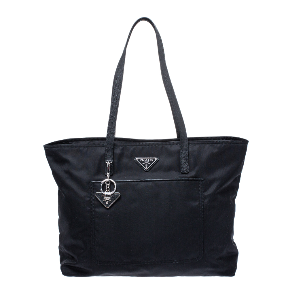 Pre Owned Prada Black Nylon and Leather Tote