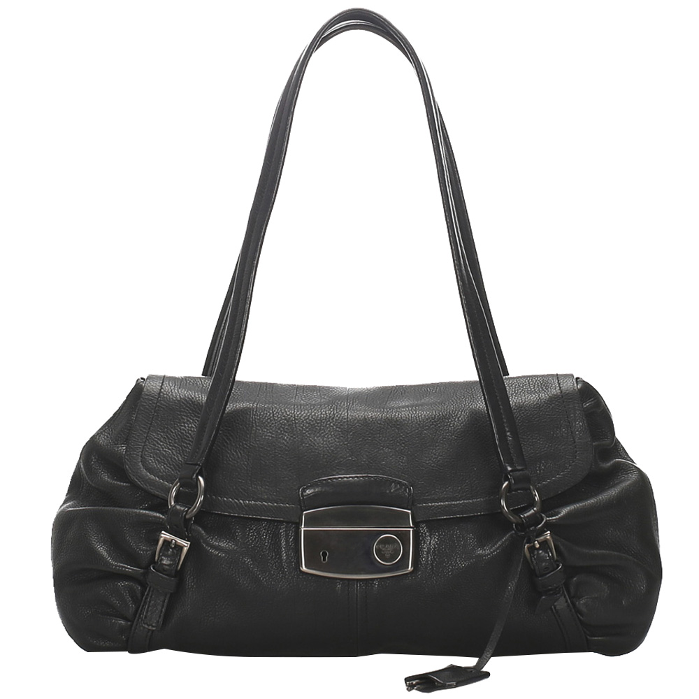 Pre Owned Prada Black Leather Shoulder Bag