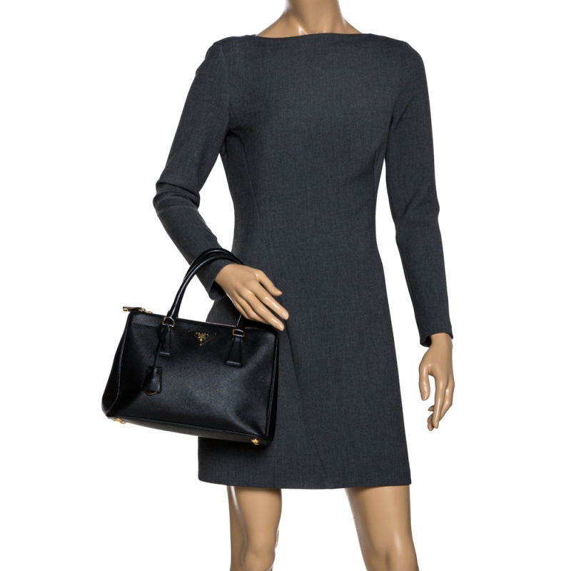 

Prada Black Saffiano Lux Leather Double Zip Tote