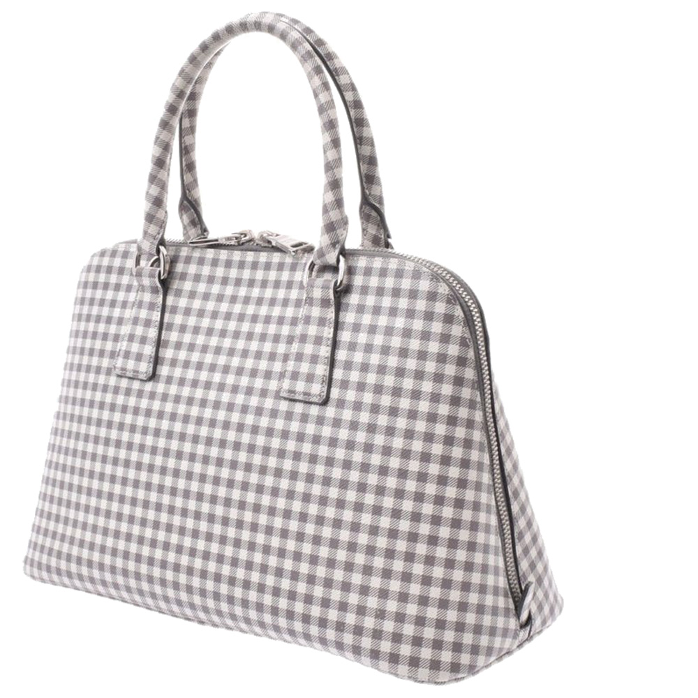 

Prada Gray/White Leather Saffiano Lux Satchel, Grey