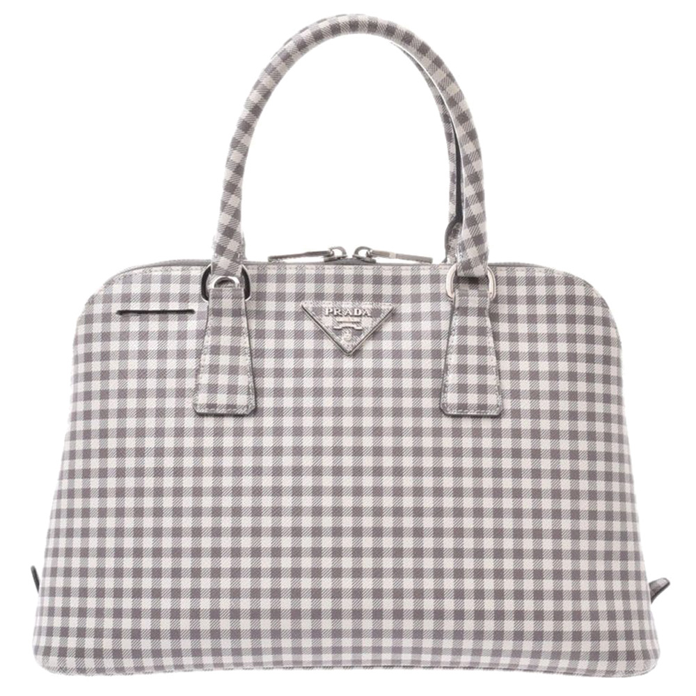 Pre Owned Prada Gray/White Leather Saffiano Lux Satchel