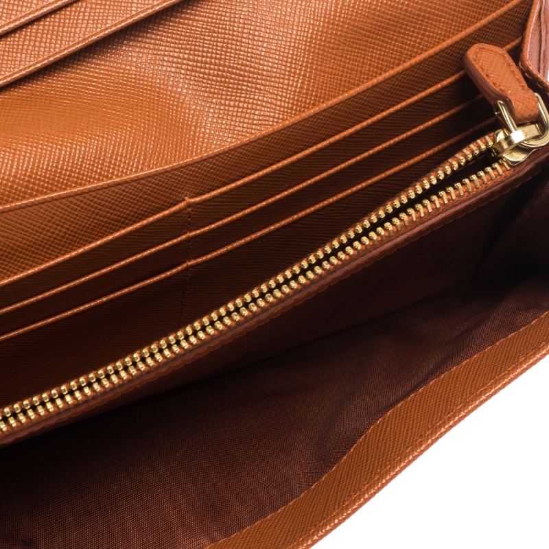 

Prada Orange Saffiano Lux Leather Continental Wallet