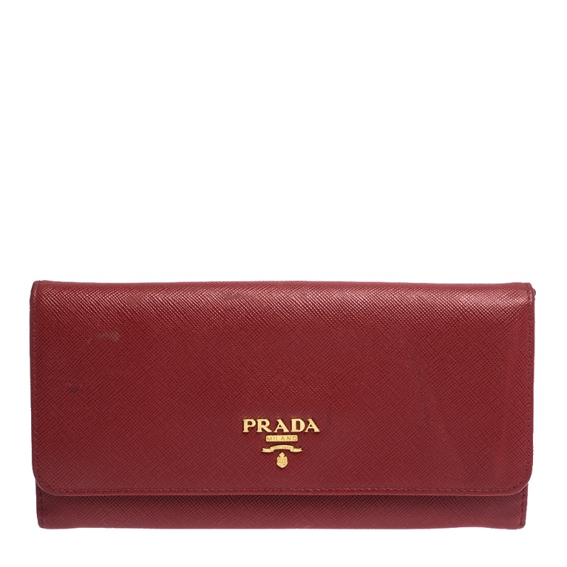 Prada Red Saffiano Lux Leather Continental Wallet