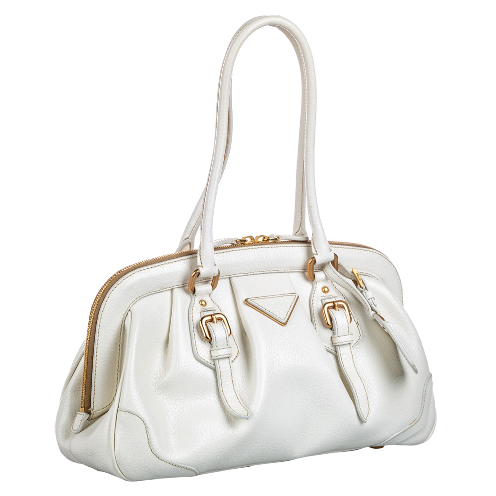 

Prada White Calfskin Leather Cinghiale Frame Shoulder Bag