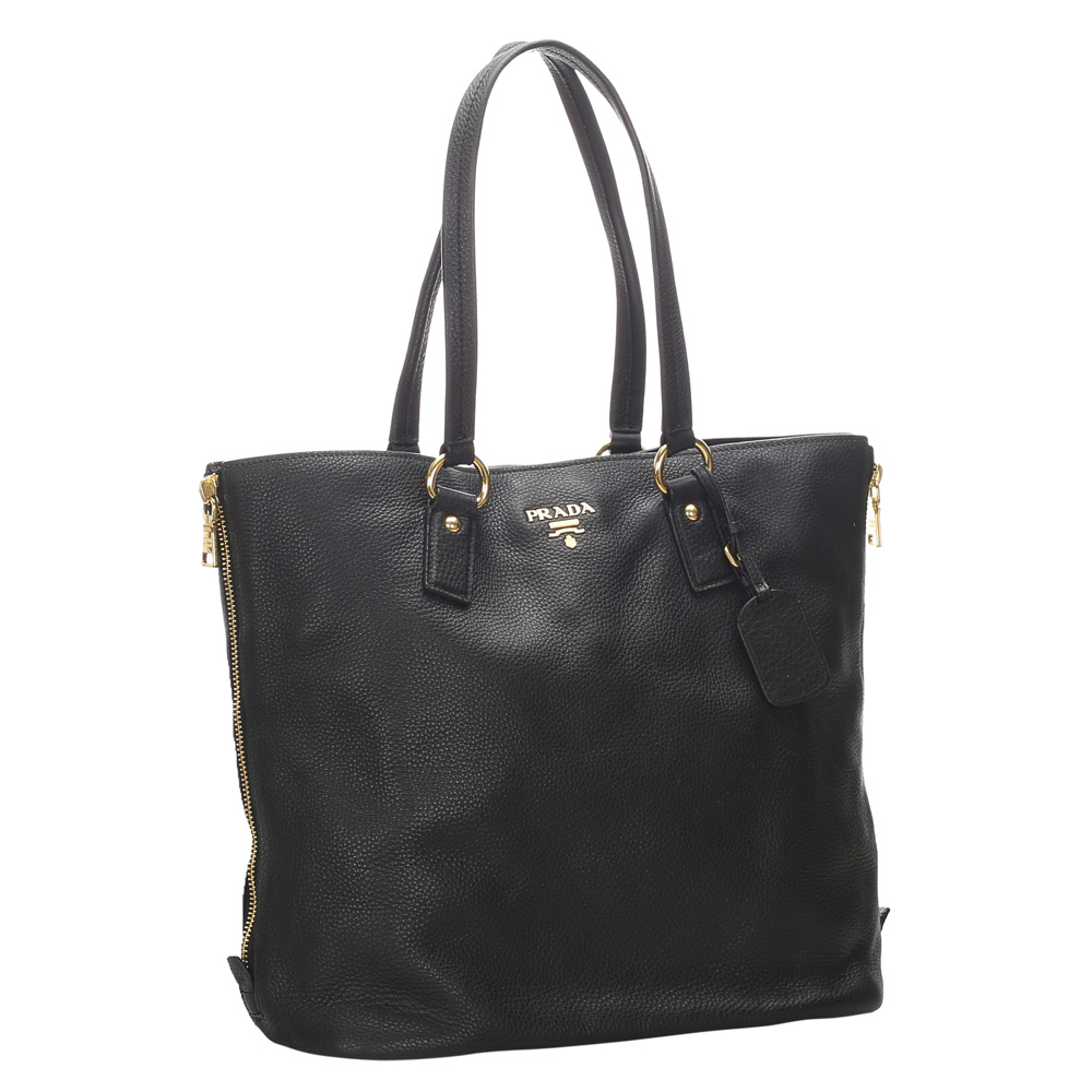 

Prada Black Vitello Daino Leather Tote Bag