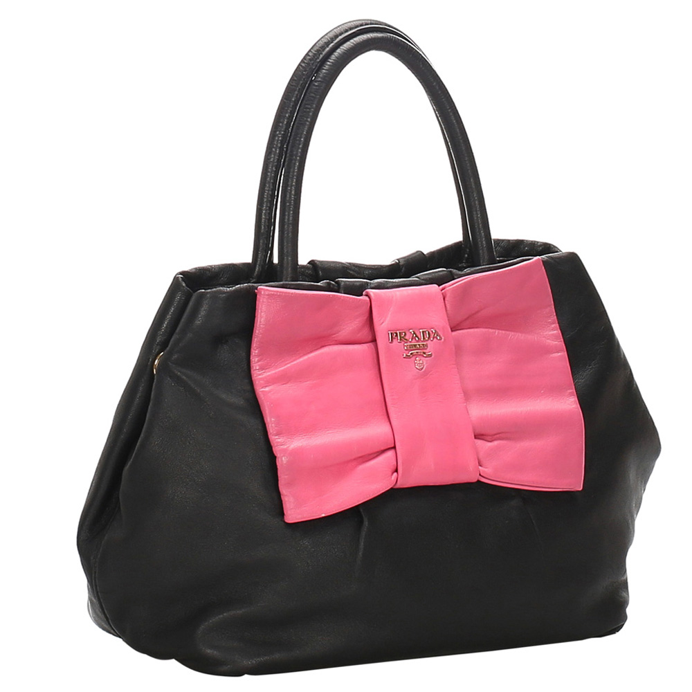 

Prada Black/Pink Leather Fiocco Bow Satchel