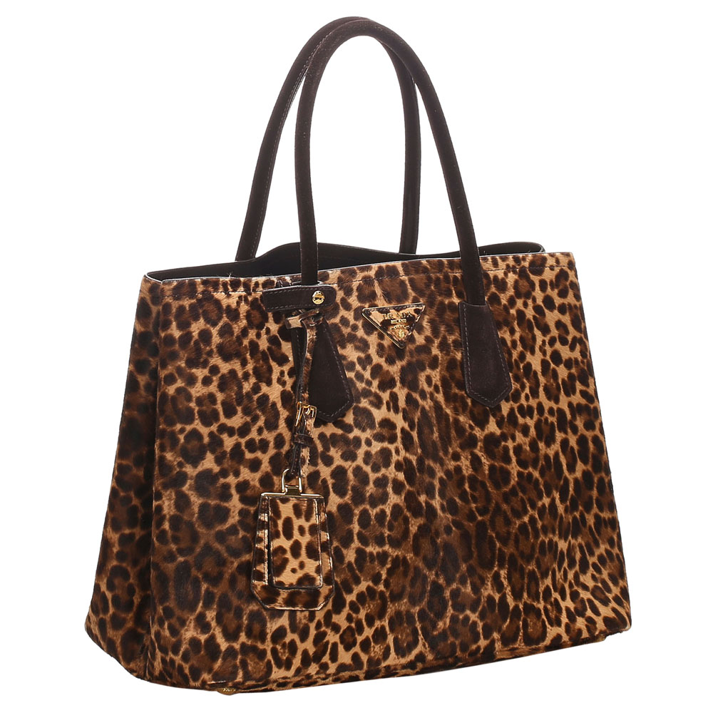 

Prada Brown/Light Brown Leopard Print Pony Hair Double Satchel Bag