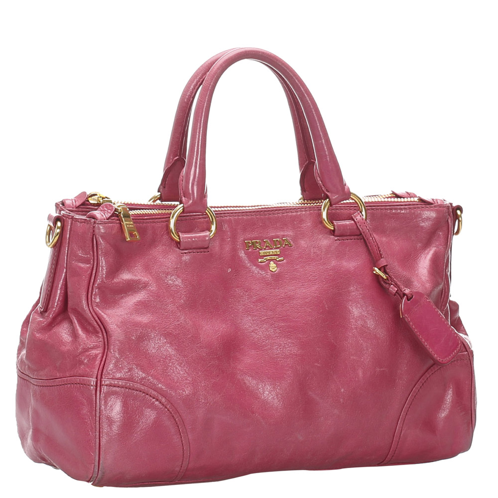

Prada Pink Leather Vitello Shine Satchel Bag
