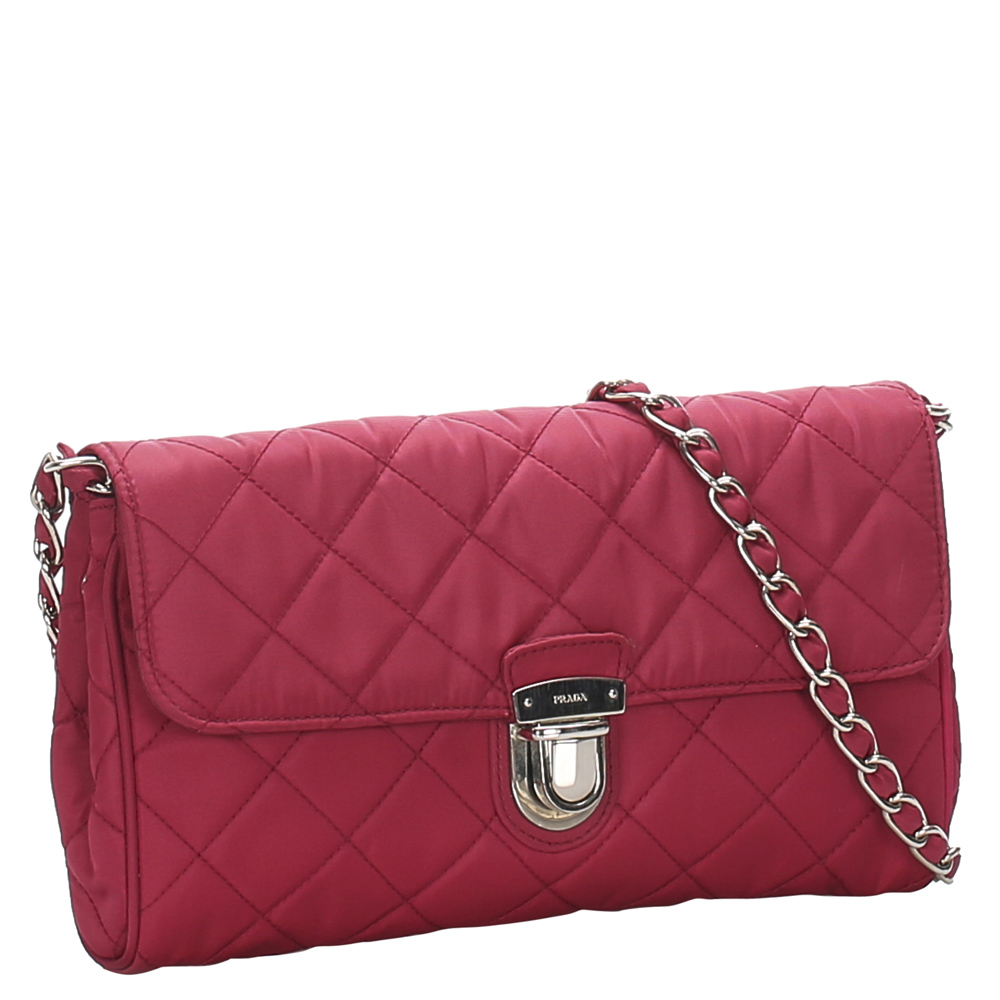 

Prada Pink Quilted Tessuto Nylon Crossbody Bag, Red