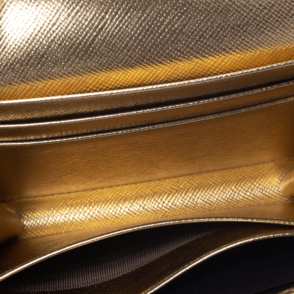 

Prada Metallic Gold Saffiano Lux Leather Wristlet Compact Wallet