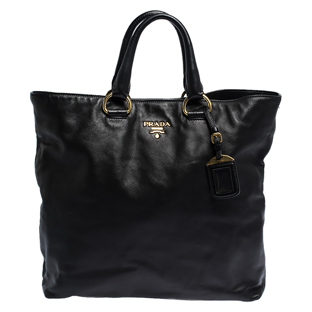 Pre Owned Prada Black Vitello Daino Leather Shopper Tote