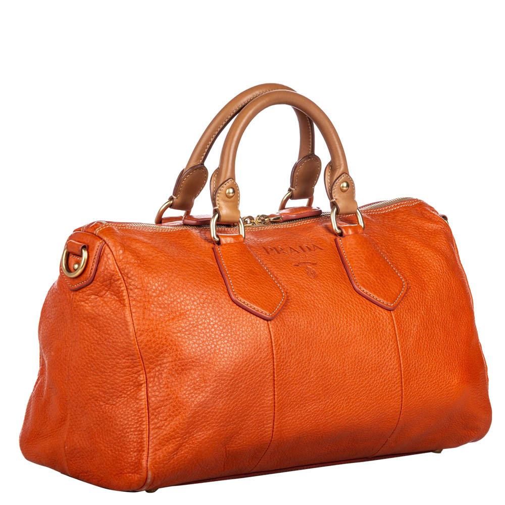 

Prada Orange Leather Vitello Daino Satchel