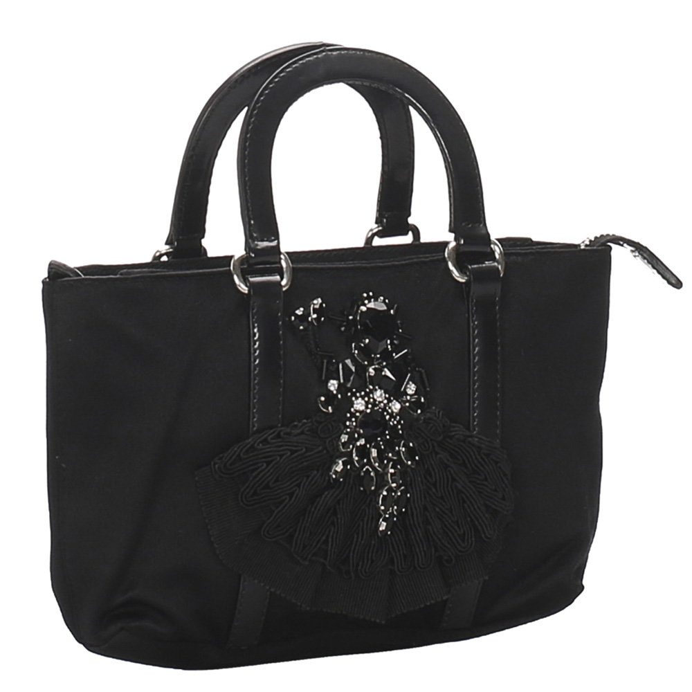 

Prada Black Embroidered Nylon Tote
