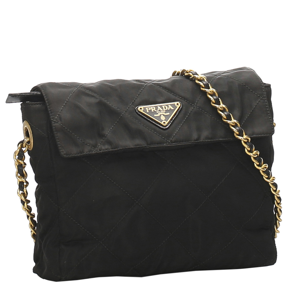

Prada Black Quilted Tessuto Chain Shoulder Bag