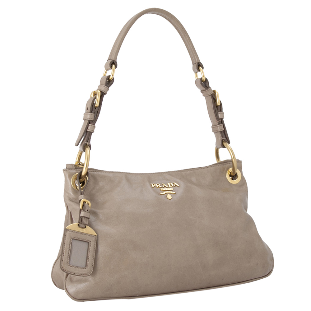 

Prada Brown/Beige Vitello Leather Shine Shoulder Bag