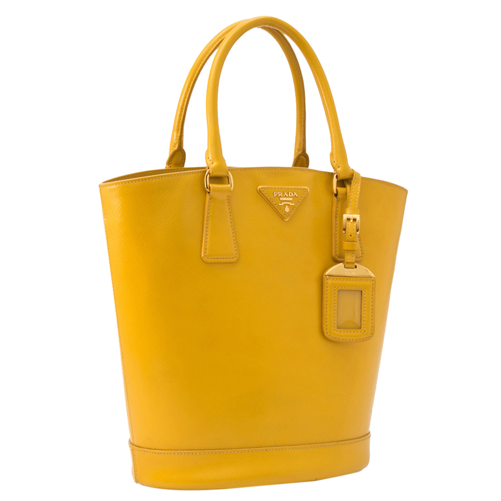 

Prada Yellow Saffiano Leather Vernice Bucket Bag