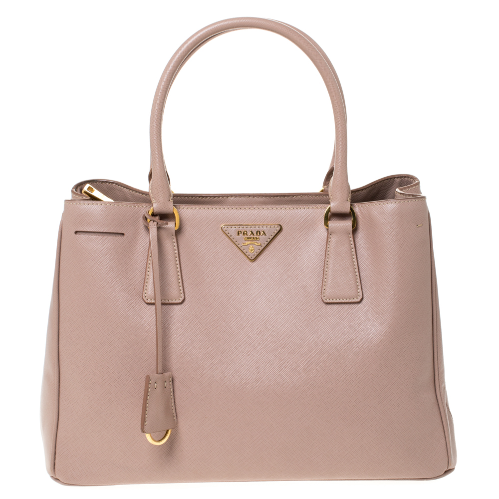 Pre Owned Prada Pink Saffiano Lux Leather Medium Galleria Tote