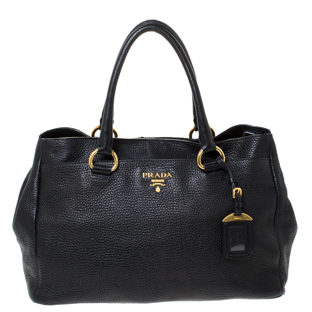 Pre Owned Prada Black Vitello Daino Leather Shopper Tote