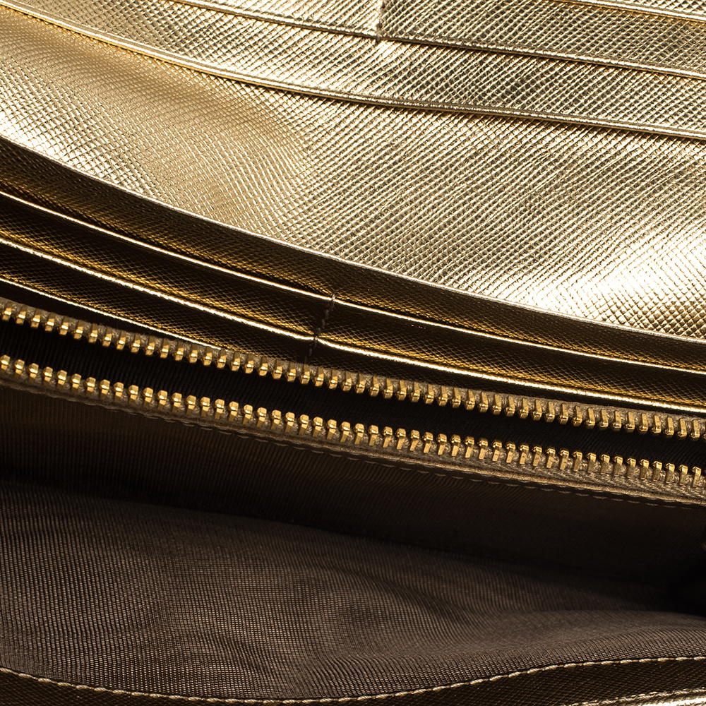 

Prada Metallic Gold Saffiano Lux Leather Continental Wallet