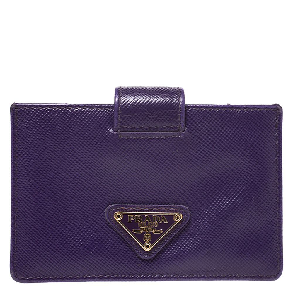 Pre Owned Prada Purple Saffiano Lux Leather Card Holder