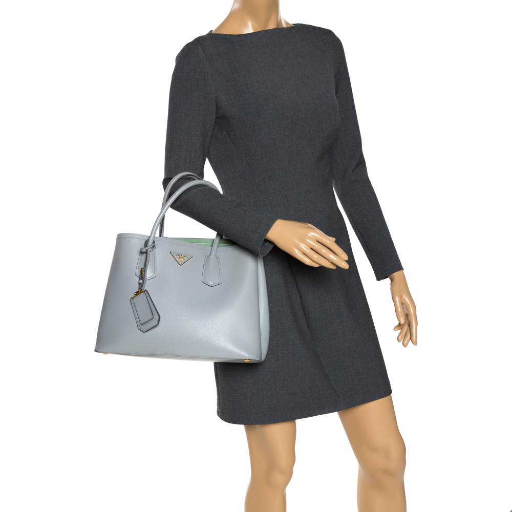 

Prada Grey Saffiano Cuir Leather Medium Double Handle Tote