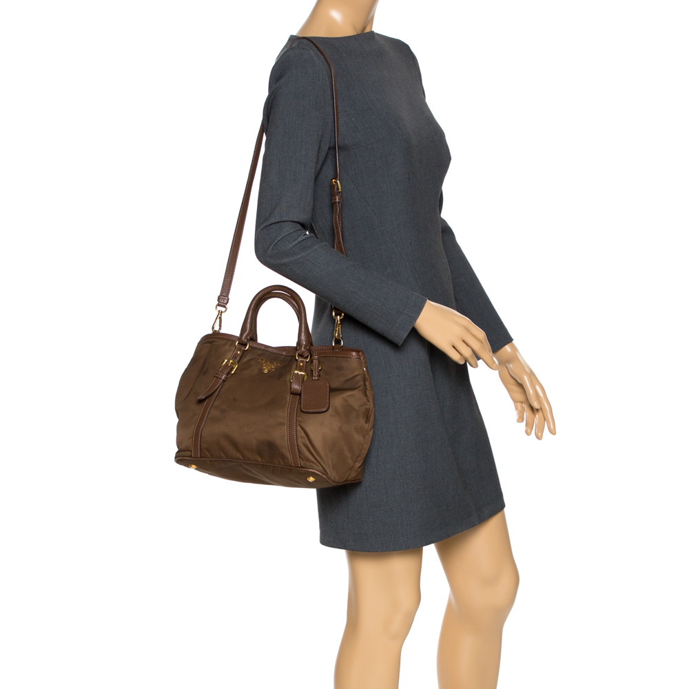 

Prada Brown Nylon and Leather Buckle Tote