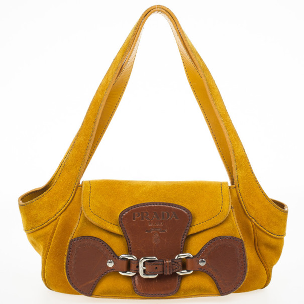 Pre Owned Prada Suede Leather Shoulder Bag