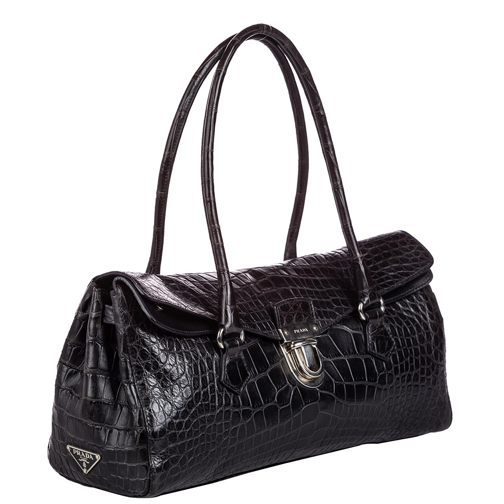 

Prada Black Crocodile Embossed Leather Easy Shoulder Bag
