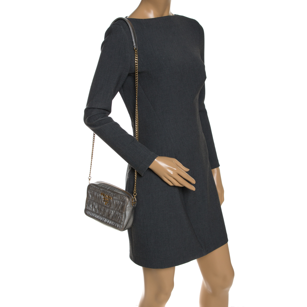 

Prada Metallic Grey Matelasse Leather Camera Shoulder Bag