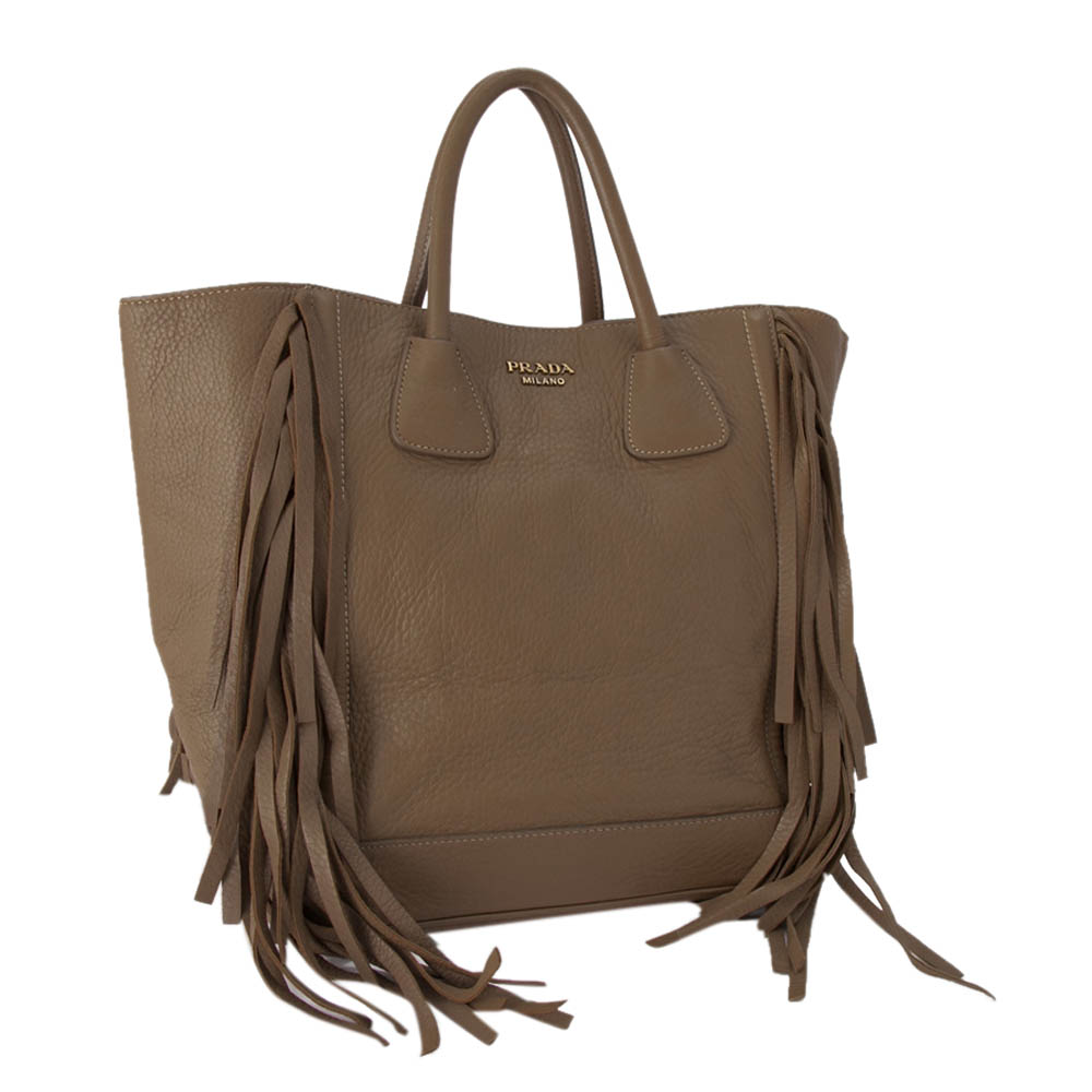 

Prada Brown Leather Cervo Fringe Tote Bag