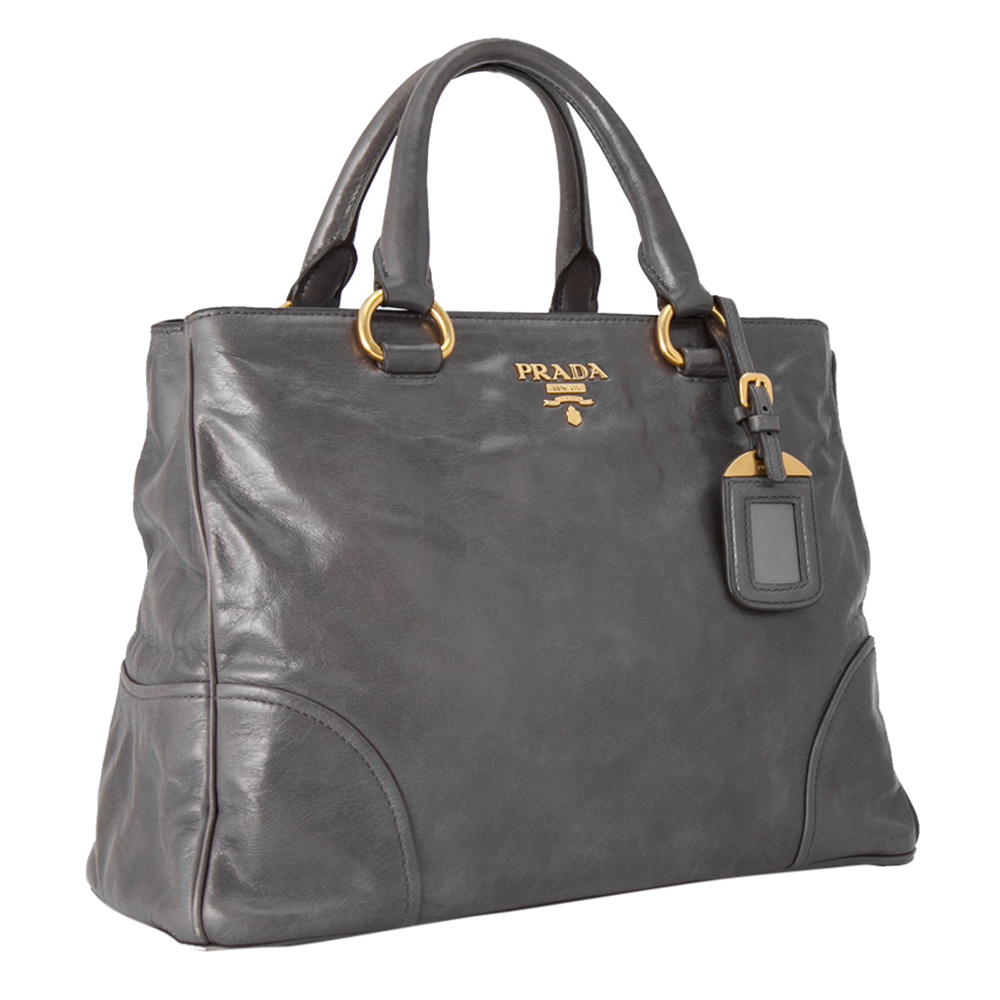 

Prada Grey Vitello Shine Leather Satchel Bag
