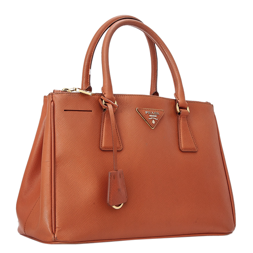 

Prada Orange Saffiano Leather Lux Double Zip Galleria Satchel Bag
