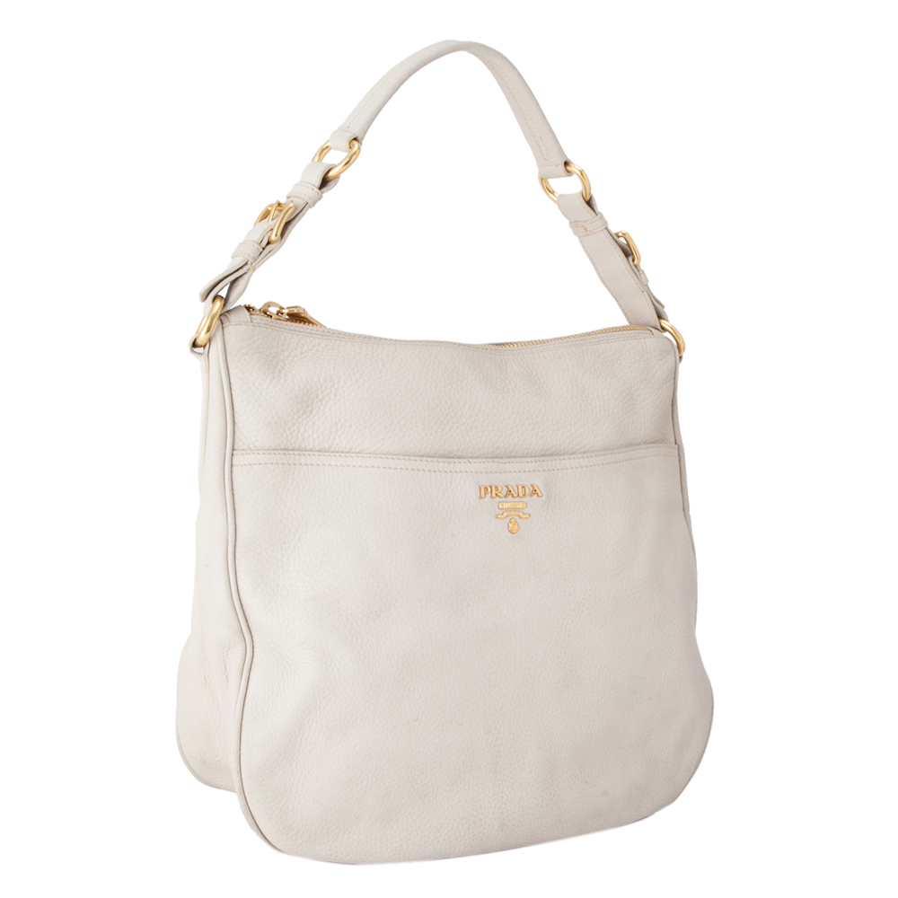 

Prada White Vitello Daino Leather Shoulder Bag