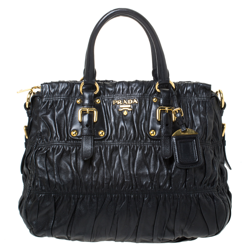 Pre Owned Prada Black Gathered Leather Satchel