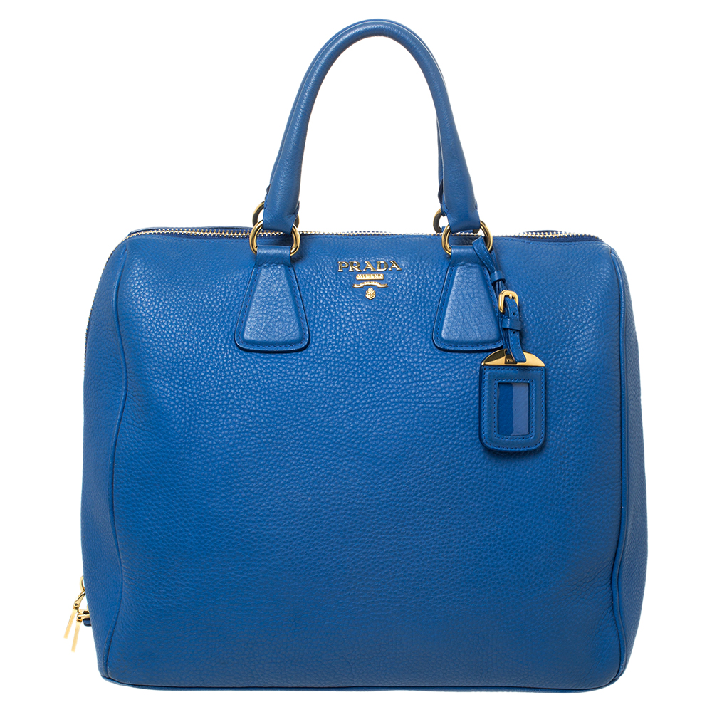Pre Owned Prada Blue Vitello Daino Leather Satchel