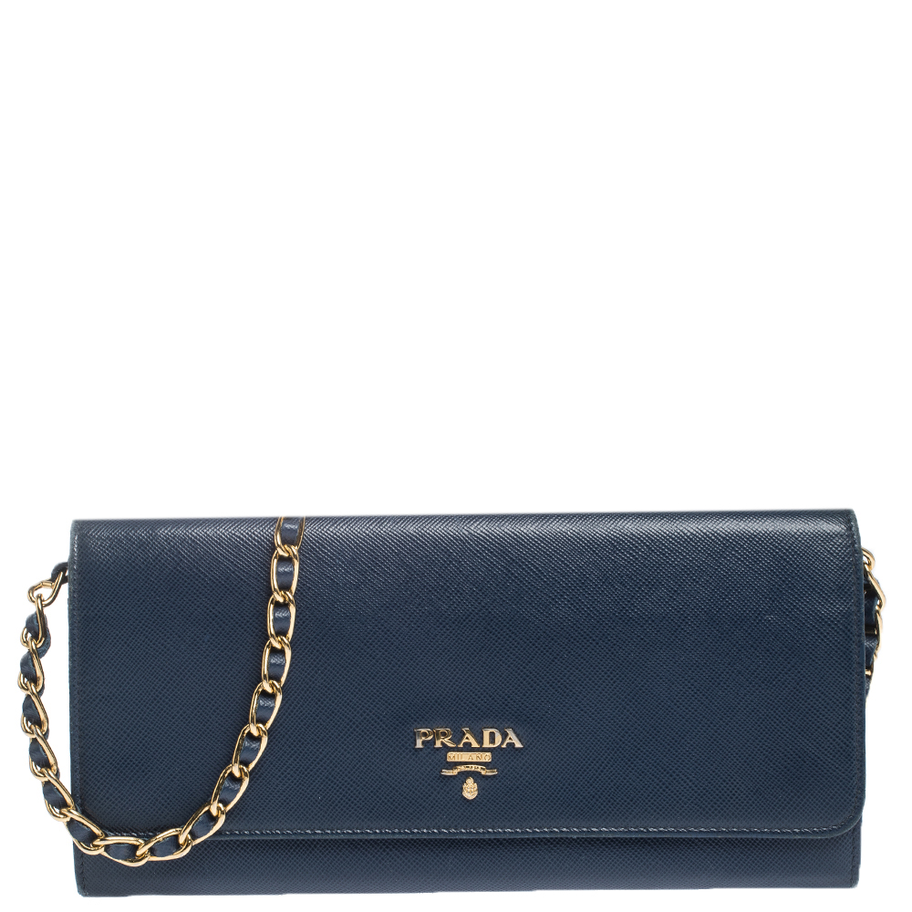 Prada, Bags, Prada Wallet On Chain Saffiano Leather With Metal Detail