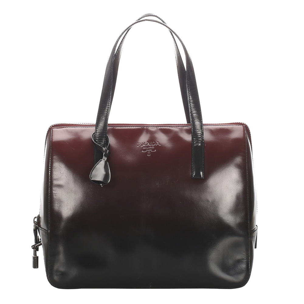 red patent leather tote