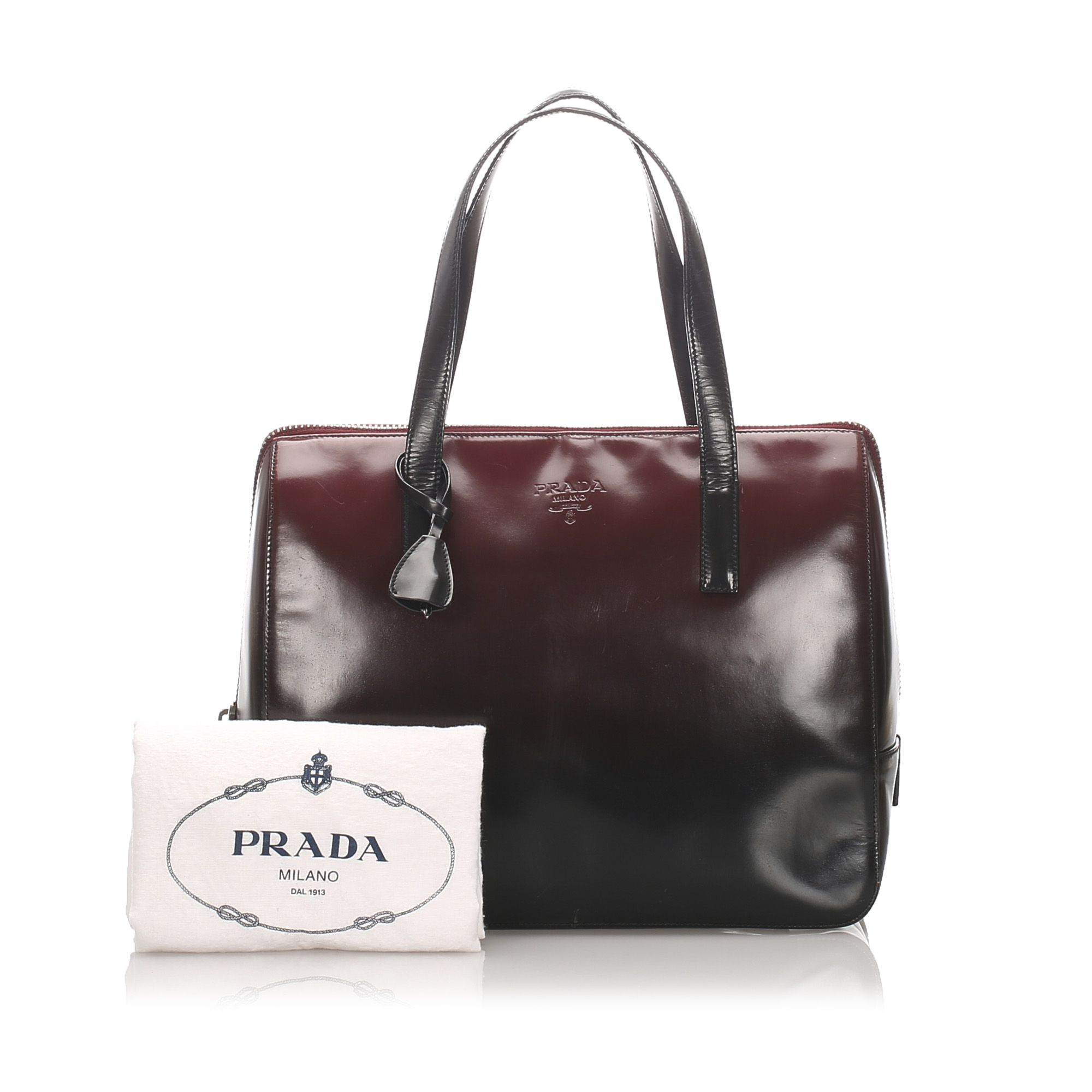 red patent leather tote bag