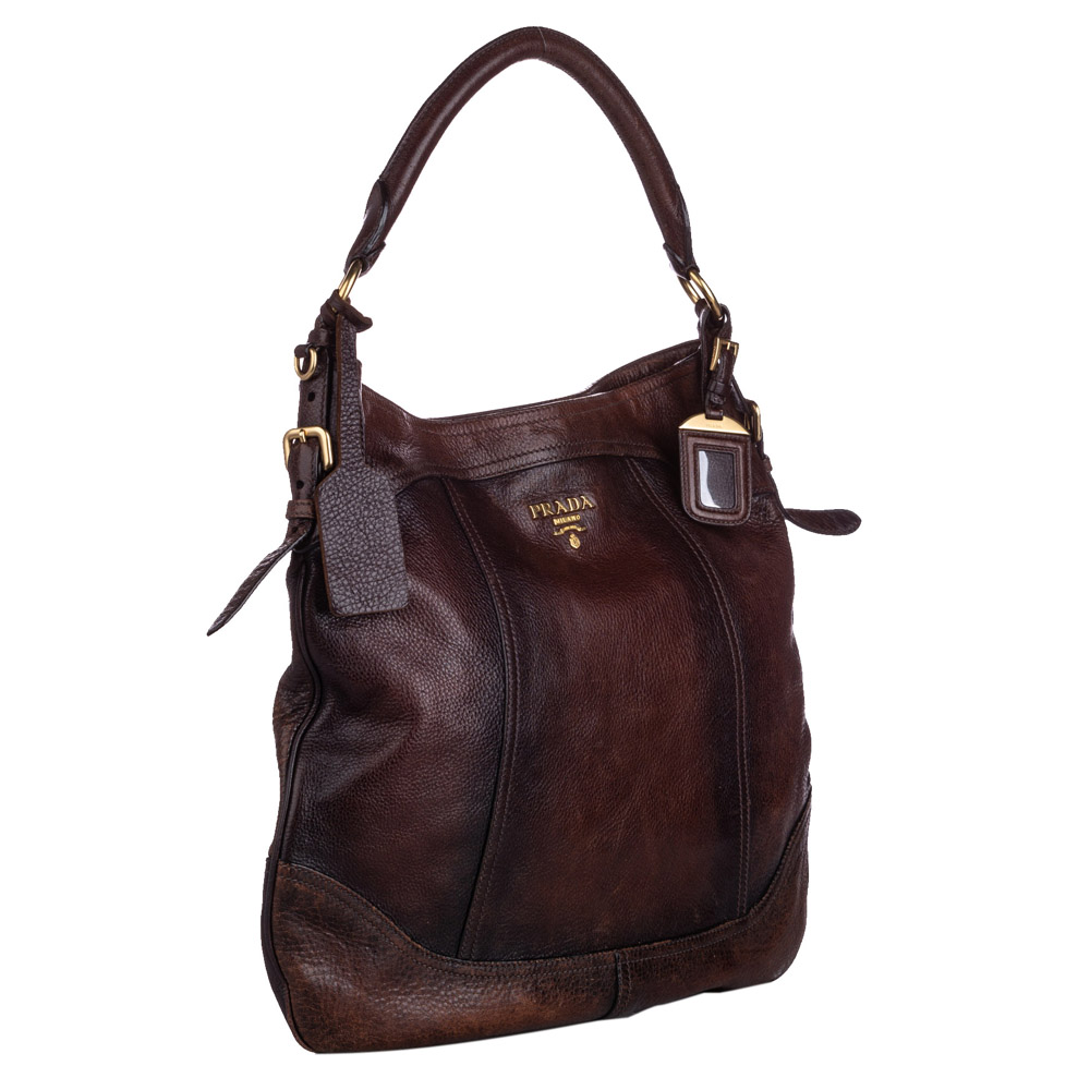 

Prada Brown Leather Cervo Antik Hobo Bag