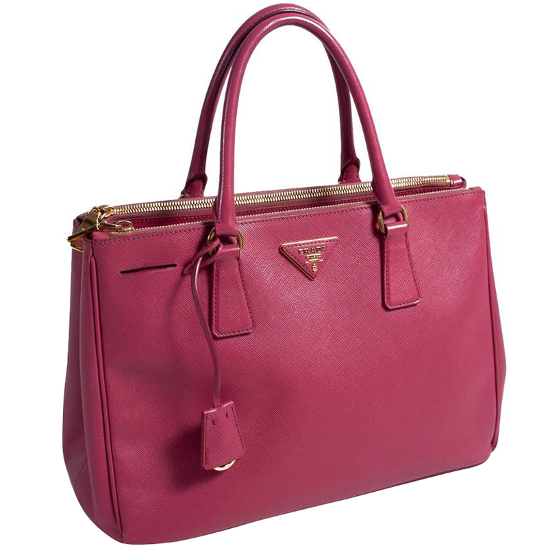 

Prada Magenta Saffiano Lux Leather Medium Double Zip Tote, Red