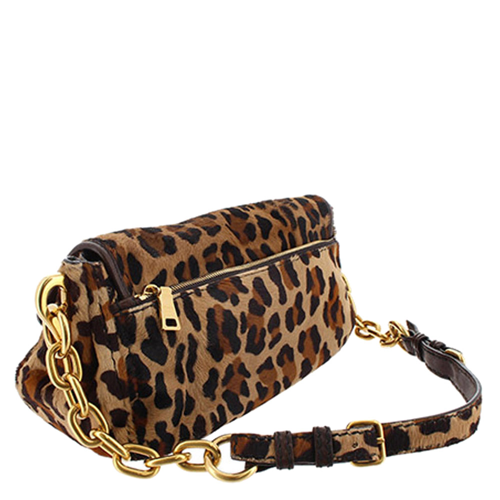 

Prada Brown Leopard Print Fur Chain Shoulder Bag