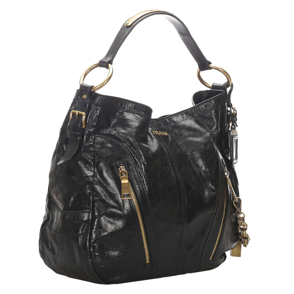 

Prada Black Leather Vitello Shine Hobo Bag