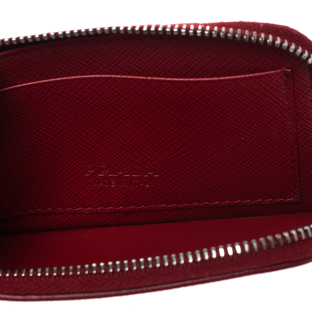 

Prada Red Saffiano Leather Fish Sketch Zipped Card Holder