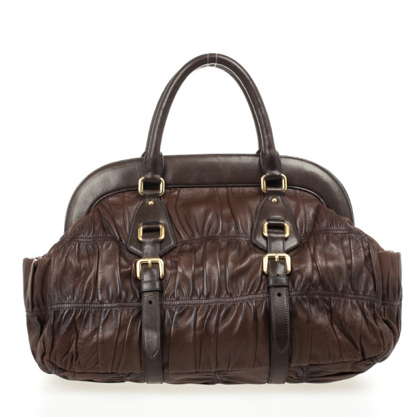 Pre Owned Prada Brown Leather Gaufre Bag