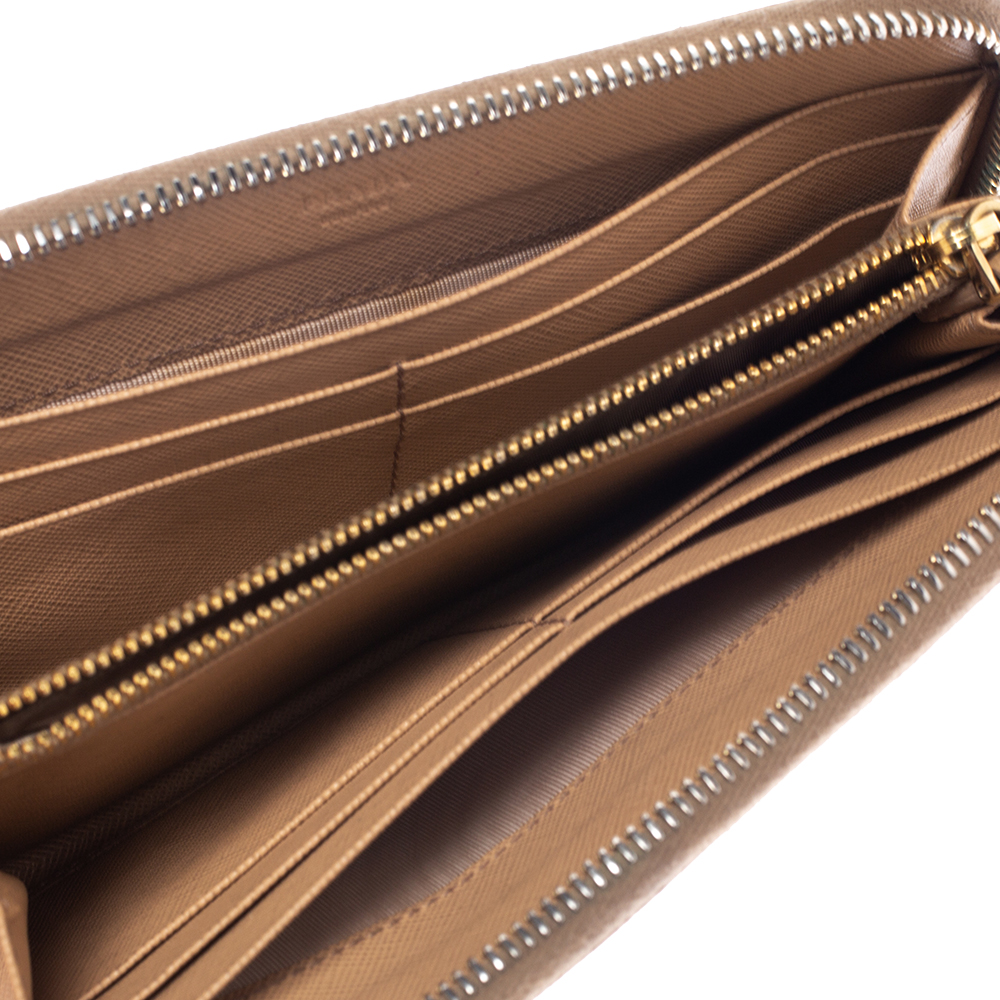 

Prada Beige Saffiano Lux Leather Zip Around Wallet