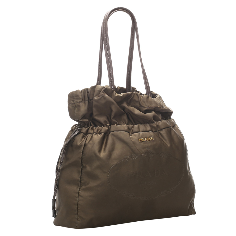 

Prada Brown Tessuto Nylon Drawstring Shopper Tote Bag
