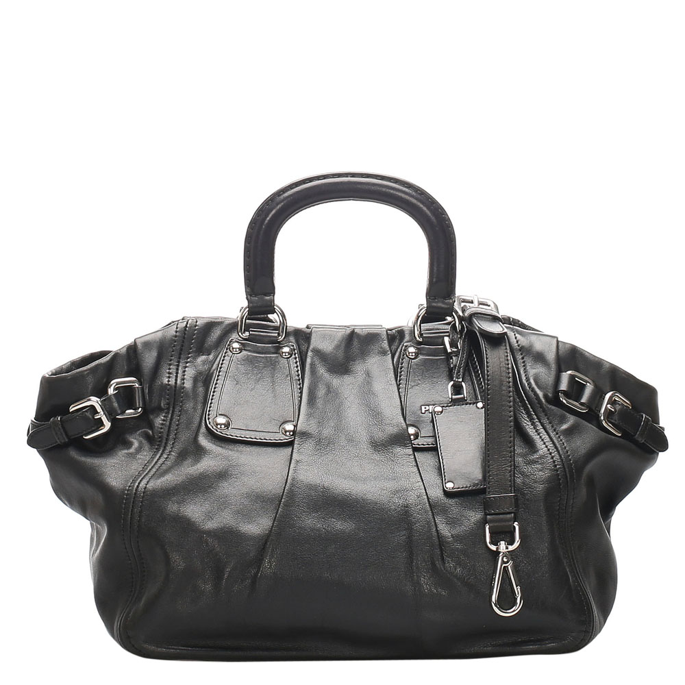 prada black leather tote