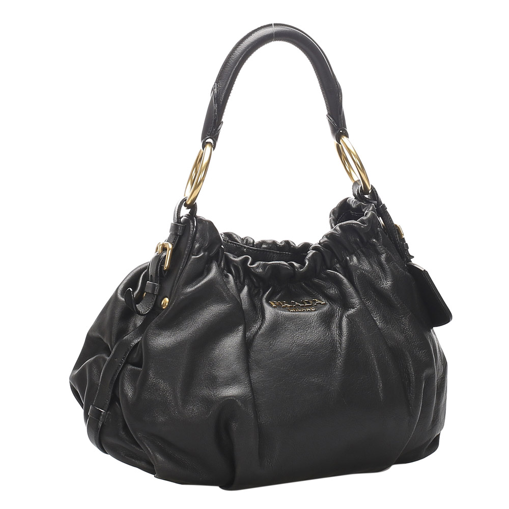 

Prada Black Gathered Leather Shoulder Bag