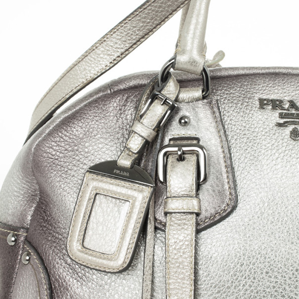Prada Metallic Silver Cervo Antik Leather Bauletto Bag Prada