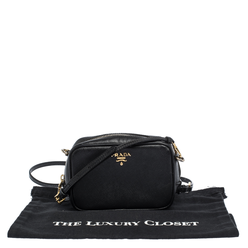 Prada Camera Shoulder Bag Saffiano Leather Small Black 1539811